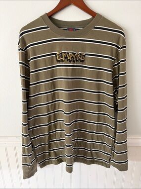 Empyre Olive Striped Long Sleeve Crewneck with Embroidered Logo